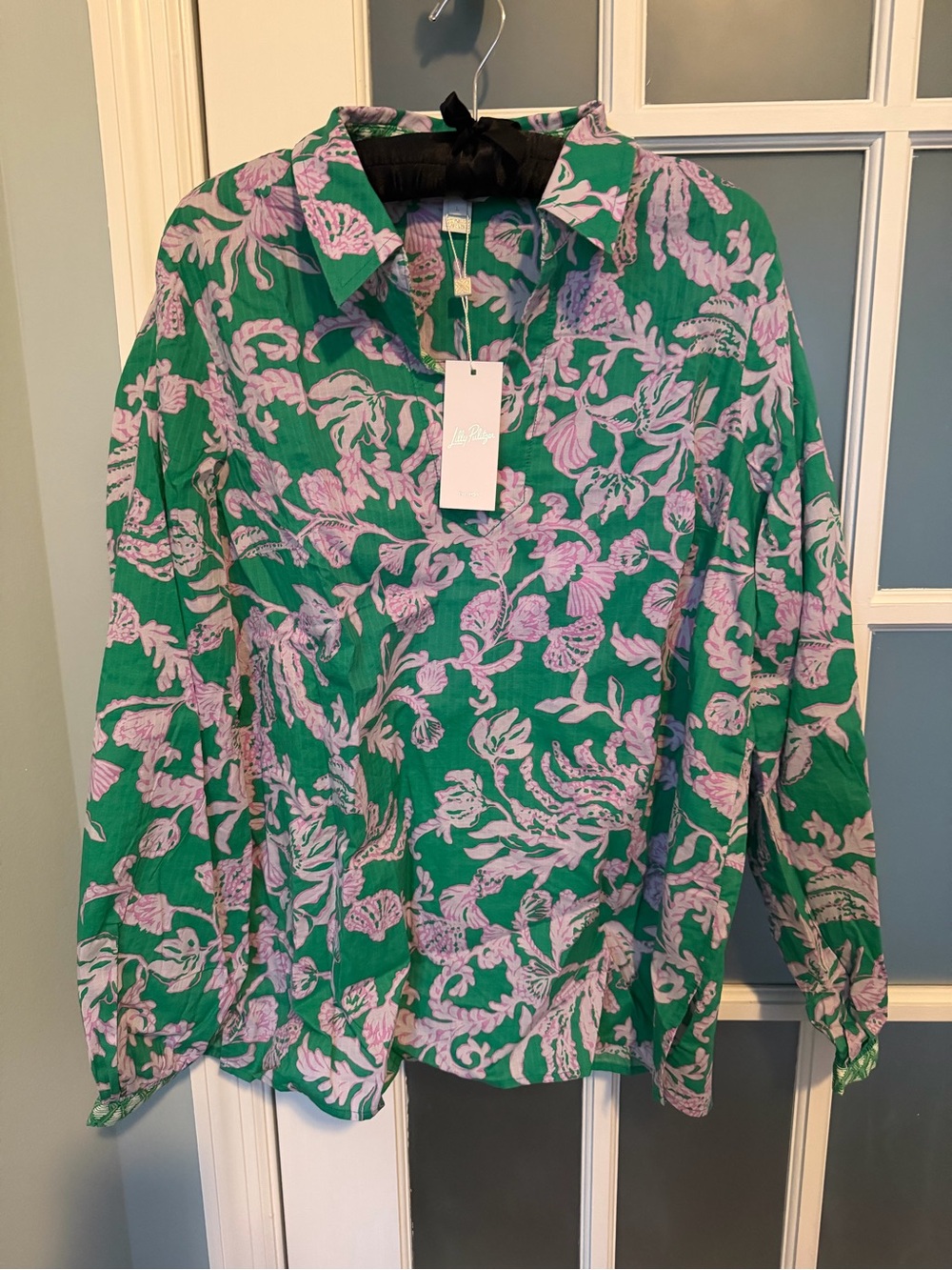 Lilly Pulitzer  Floral Collared Blouse ~ Jae Tunic Brazilian Green and Lavender